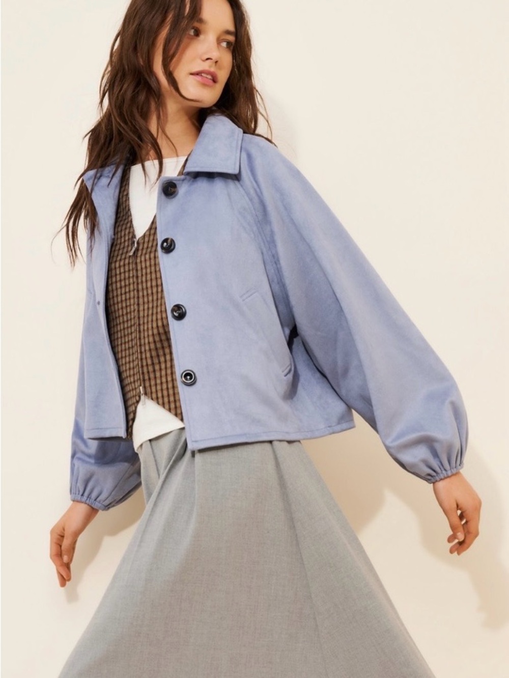 Vegan-Suede Bubble Sleeve Jacket